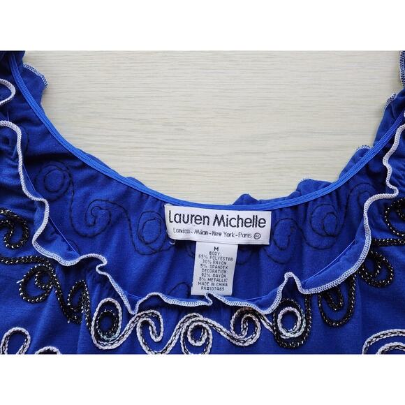 TOP-LAUREN MICHELLE-Royal Blue-Metallic Detail-Sleeveless-Ruffled-Size Medium - Picture 12 of 16